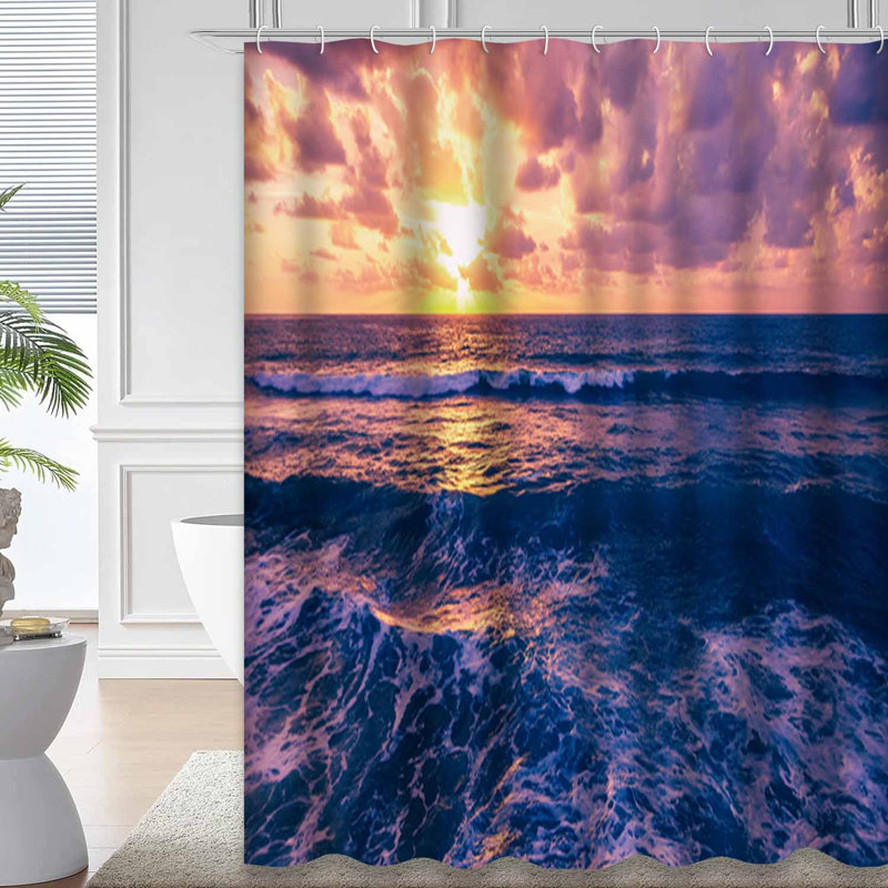 Fantastique superbe coucher de soleil coloré avec vagues de mer et soleil avec 12 crochets, L 72 po x l 78 po