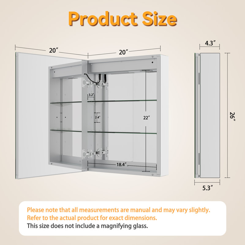 Recessed or Surface Mount Led Medicine Cabinet with Mirror and Socket, Frameless Anti-fog Medicine Cabinet