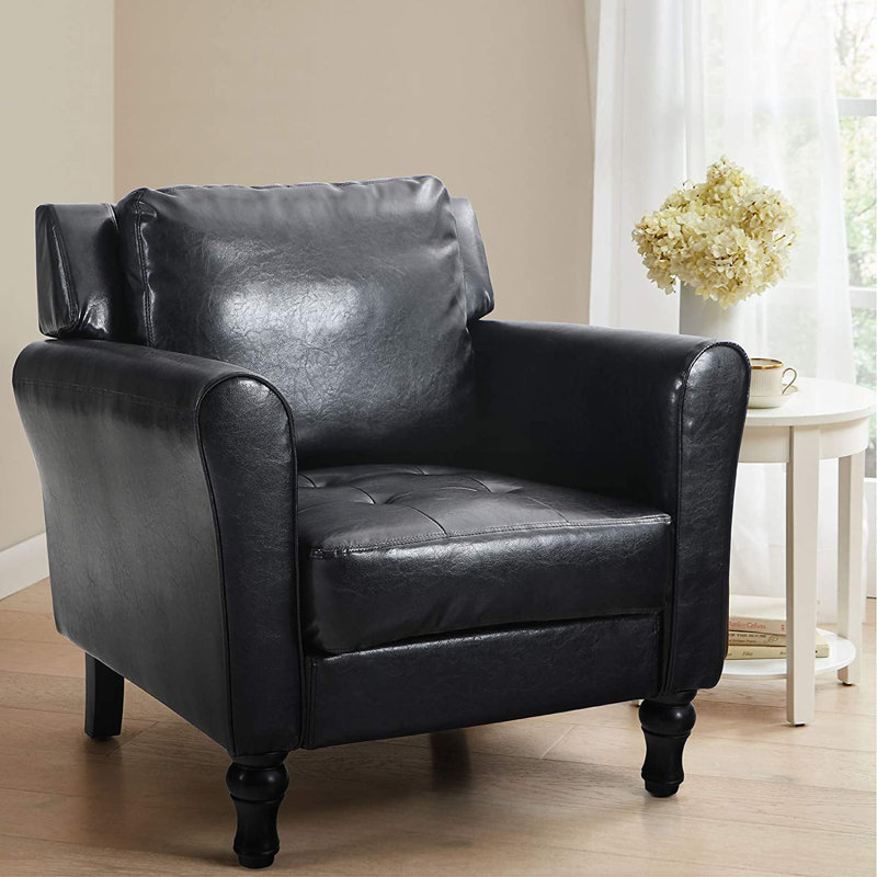 Fauteuil club W 31,5 po Wigfall, Similicuir noir