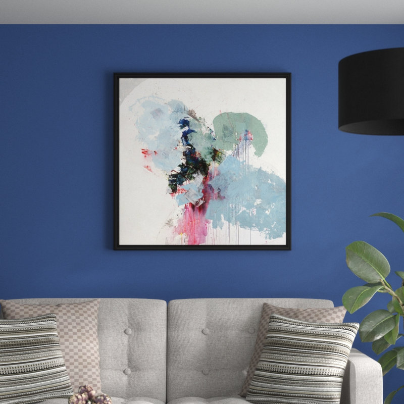 « party maïs soufflé du », peinture sur toile, H 37,7 po x l 37,7 po x P 1,75 po, Cadre flottant noir