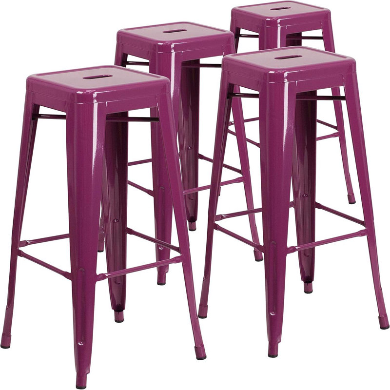 Anastassios Industrial Style Stool - Modern Metal Galvanised Steel, Purple, Counter Stool (60.96cm Seat Height)