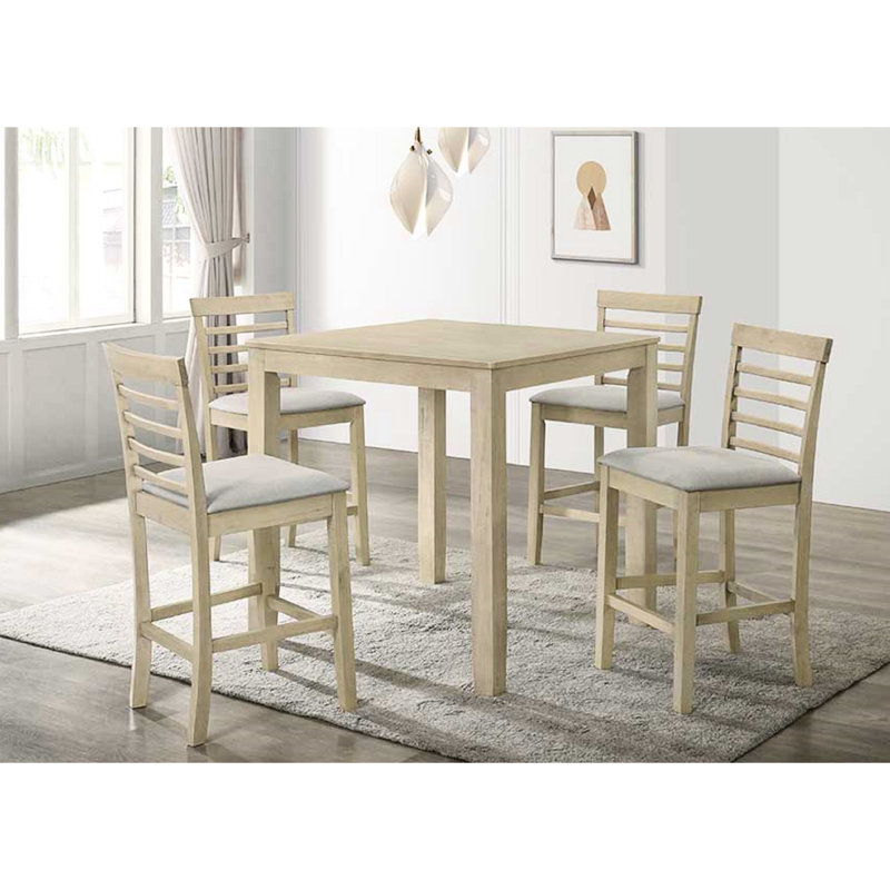 Ensemble de salle à manger à hauteur de comptoir 5 pièces - Siège et table rembourrés carrés crème