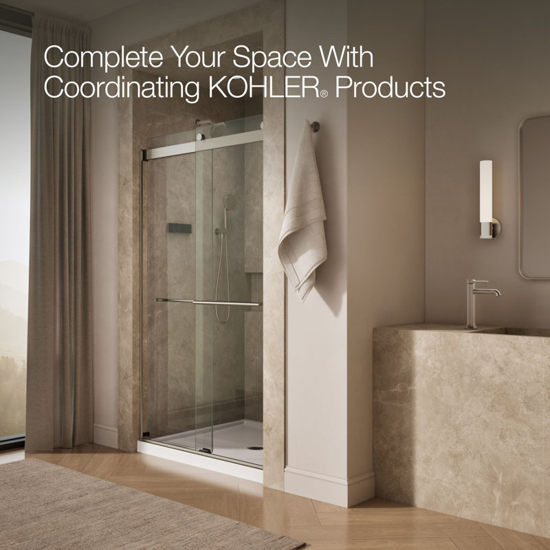 Levity Plus Less Sliding Shower Door, 81-5/8 In. H X 44-5/8 - 47-5/8 In. W, With 3/8 In.-Thick Crystal Clear Glass, Nickel