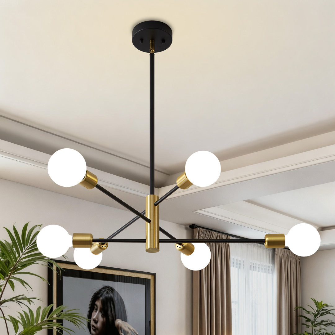 Glenarm 6 Lights Modern Sputnik Sphere Chandelier Gold and Black Linear Pendant Lamp George Oliver