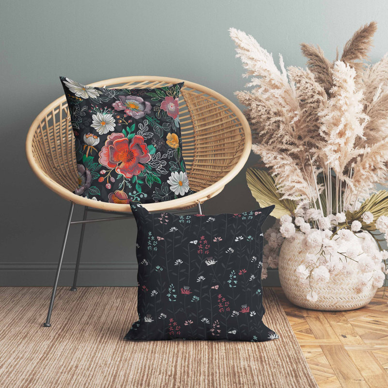 Coussin Starlight, Carré 26 po, Noir / vert / rouge / gris