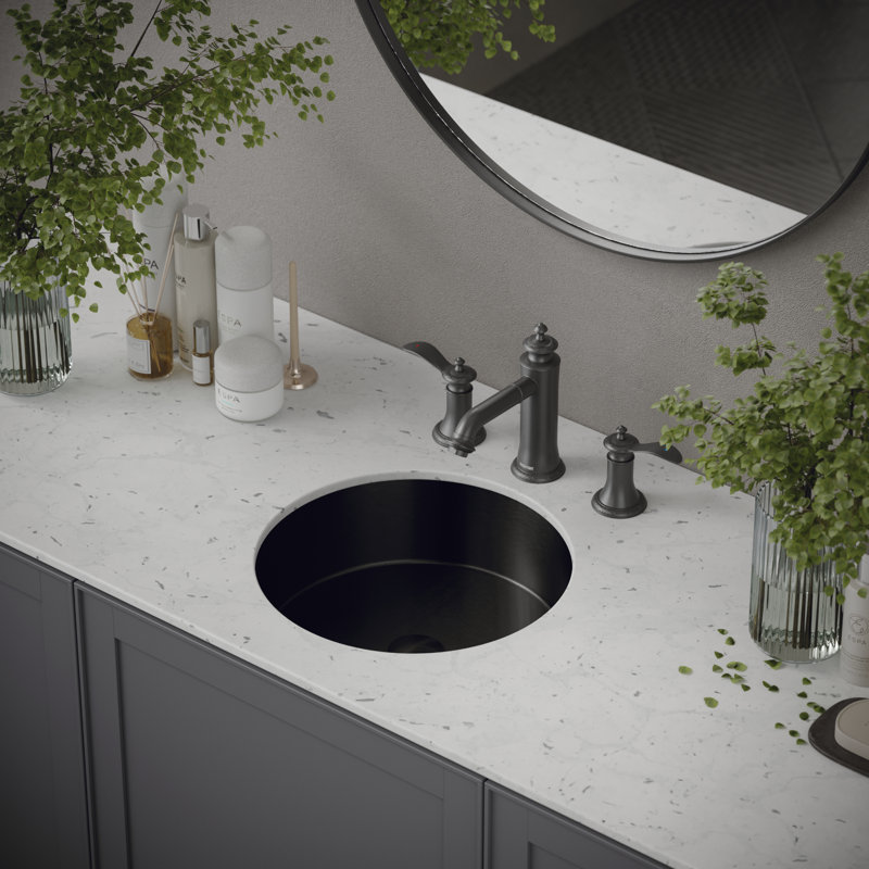 Lavabo de salle de bain circulaire encastrable en acier inoxydable 15,75 po Karran Cinox, Gris