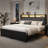 King Size Bed Frame With Upholstered Headboard & Storage Drawers, Platform Bed With Led Lights & Charging Station, Black-65176311