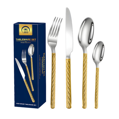 Ensemble de couverts en acier inoxydable torsadé de qualité supérieure pour boîte-cadeau pour restaurants, couteaux à steak, fourchettes et cuillères