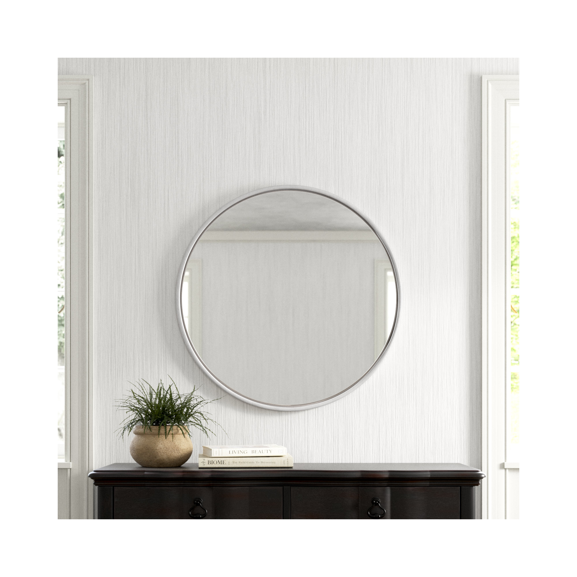 Sabine Metal Round Wall Mirror, Silver, 18" x 18"