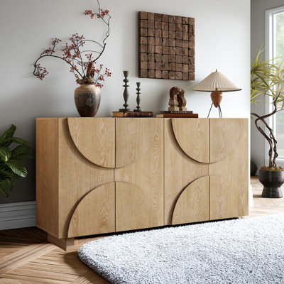 4-Door Wooden Sideboard Cabinet with Semi-Circular Handles, Adjustable Shelves for Dining Room, Kitchen, Living Room Storage by Ebern Designs