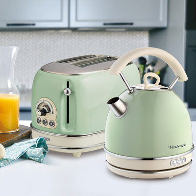 Ariete Vintage 1.7L Stainless Steel Dome Kettle with 2 Slice Toaster Set