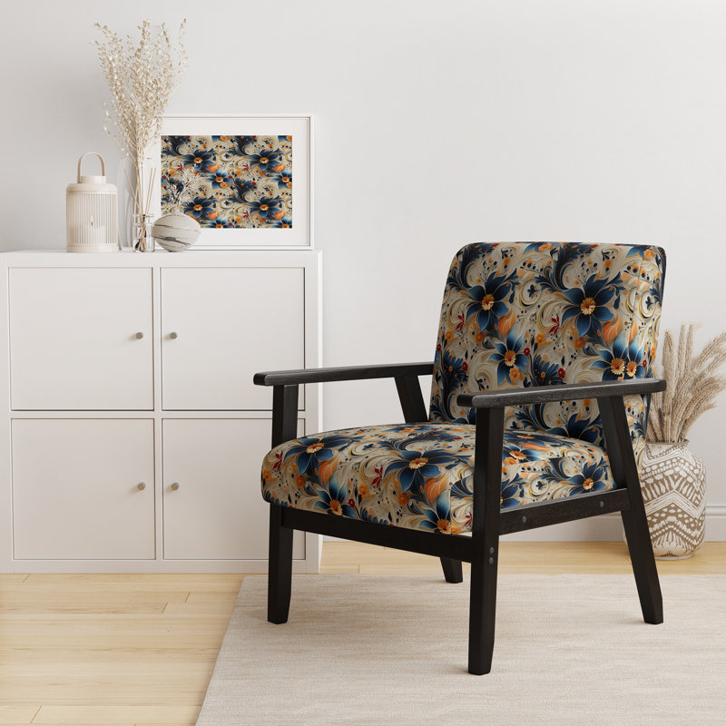 Chaise romantique avec accoudoirs rembourrés Cottage romantique bleu et crème