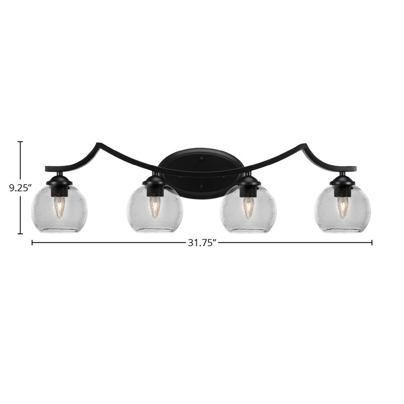 Barre d'éclairage de salle de bain 4 lumières Zilo, Transparent, Noir mat