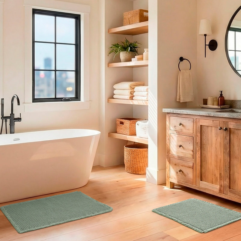 Lucky Brand Taylor Solid Waffle Weave Bath Rug Set, Sage Green