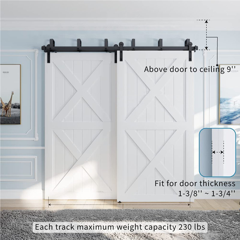 Double Bypass Matte Black Barn Door Hardware Kit, 96-inch Track