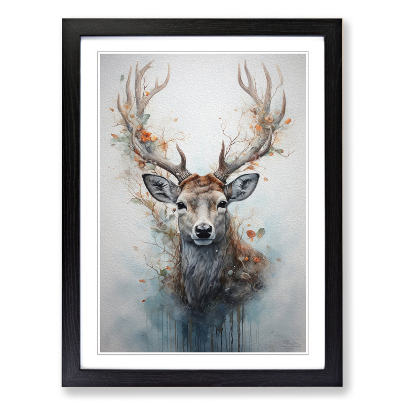 Deer Conceptual - Single Picture Frame Print on Wood, Black Framed, 46cm H x 34cm W
