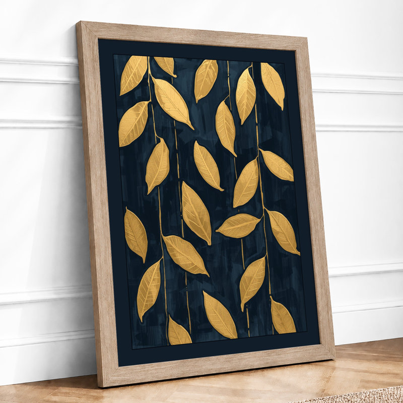 Gilded Leaves Pattern Botanical - Framed Print, A2 - 59.4 x 42.0 cm, Oak