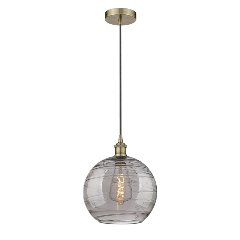 1 - Light Single Globle Pendant, Antique Brass, 13.38" H x 12" W x 12" D, Light Smoke