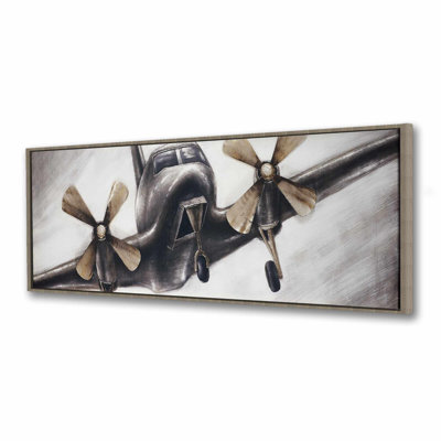 Avion rétro en vol | Décoration industrielle sur toile encadrée