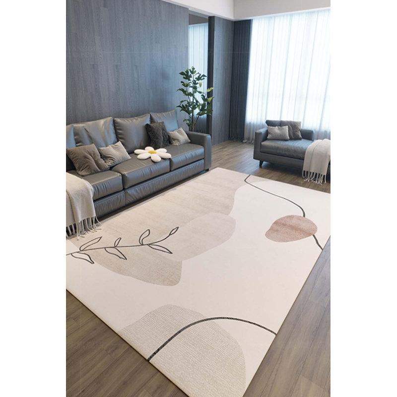 Himanshee Cream Abstract Digital Print Cotton Polyester Non-Slip Area Rug, Tapis de couloir 5 pi 3 po x 13 pi 1 po