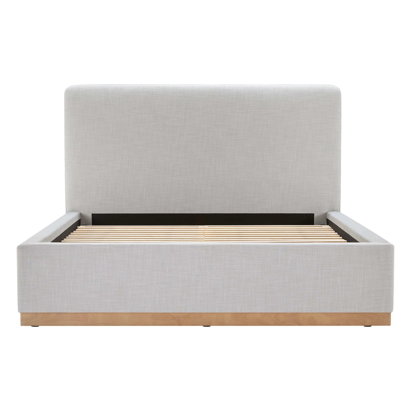 Delpha Upholstered Oak Bed, Queen, Effie Gray Performance Linen