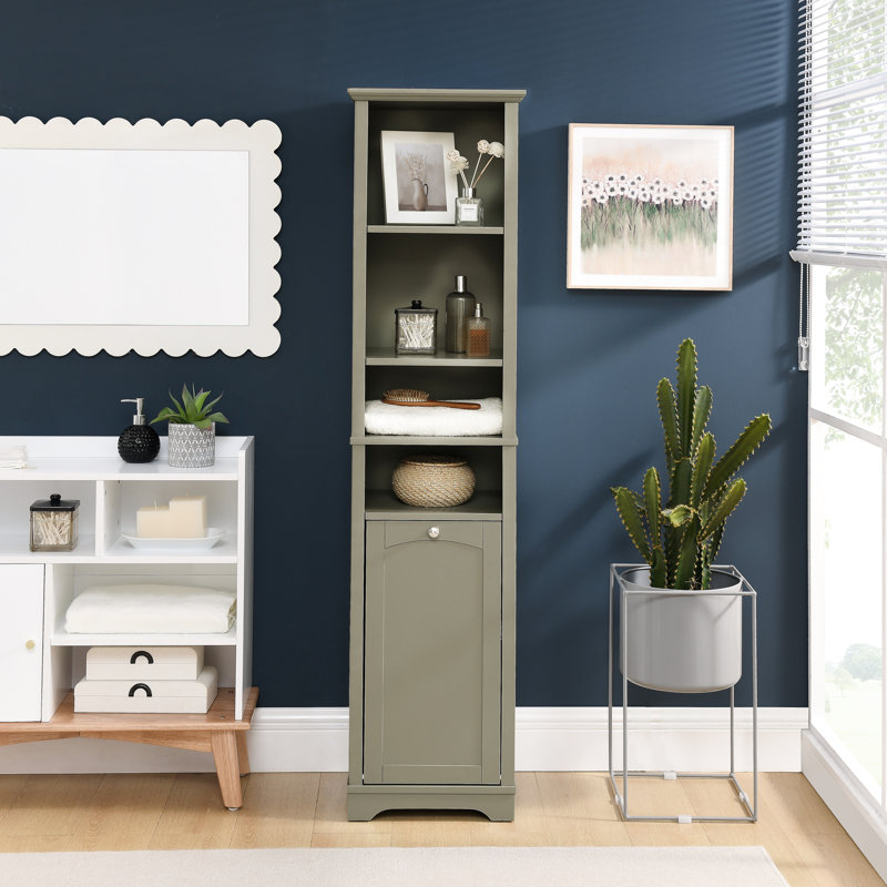Rangement pour salle de bain avec 4 tablettes réglables et panier à linge, Gris
