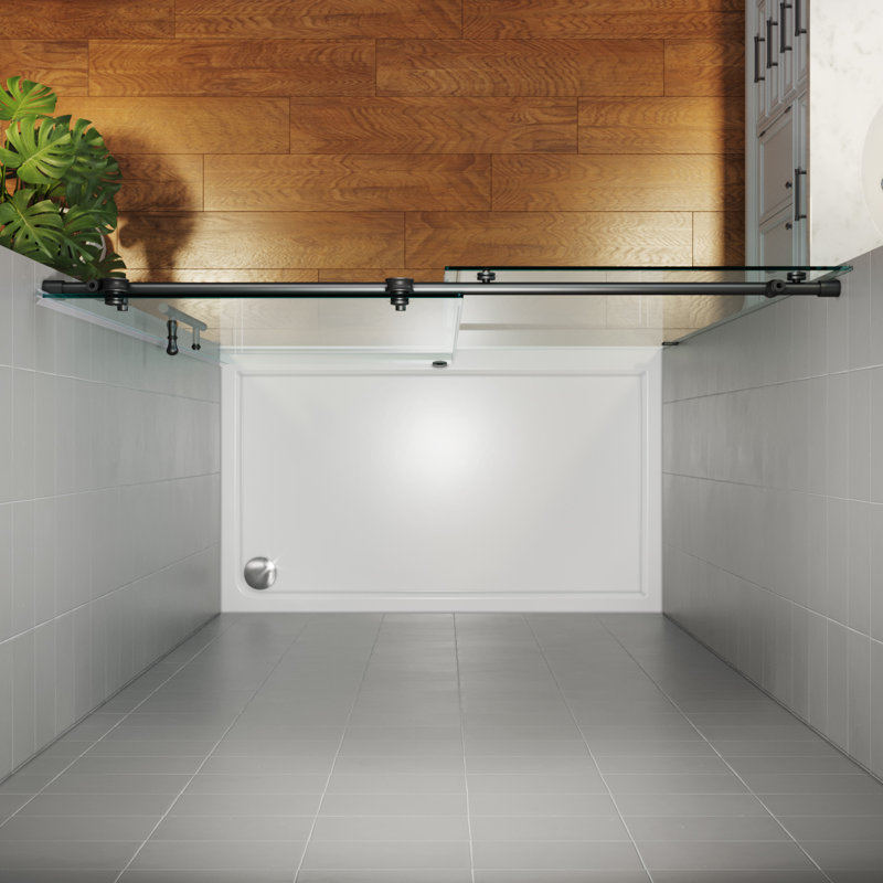 Porte de douche coulissante simple sans cadre de 56 à 60 po x H 76 po avec revêtement facile à nettoyer