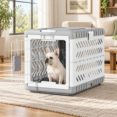 28" Foldable Dog Crate with Wheels, Handles and No-Tool Setup