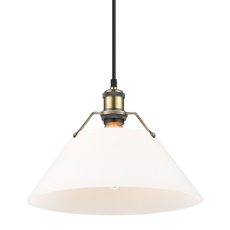 Luminaire suspendu conique à 1 lumière Weatherford, Laiton vieilli, H 131,5 po x l 14 po x P 14 po, Verre opale