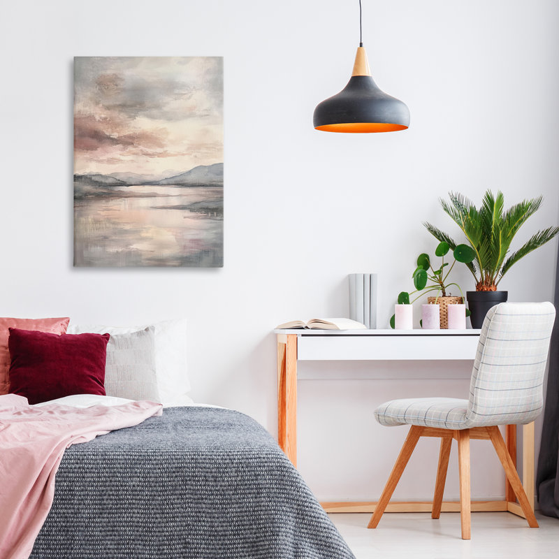 Toile de paysage lac couvert de nuages, design par Petal Prints Design, H 24 po x l 16 po