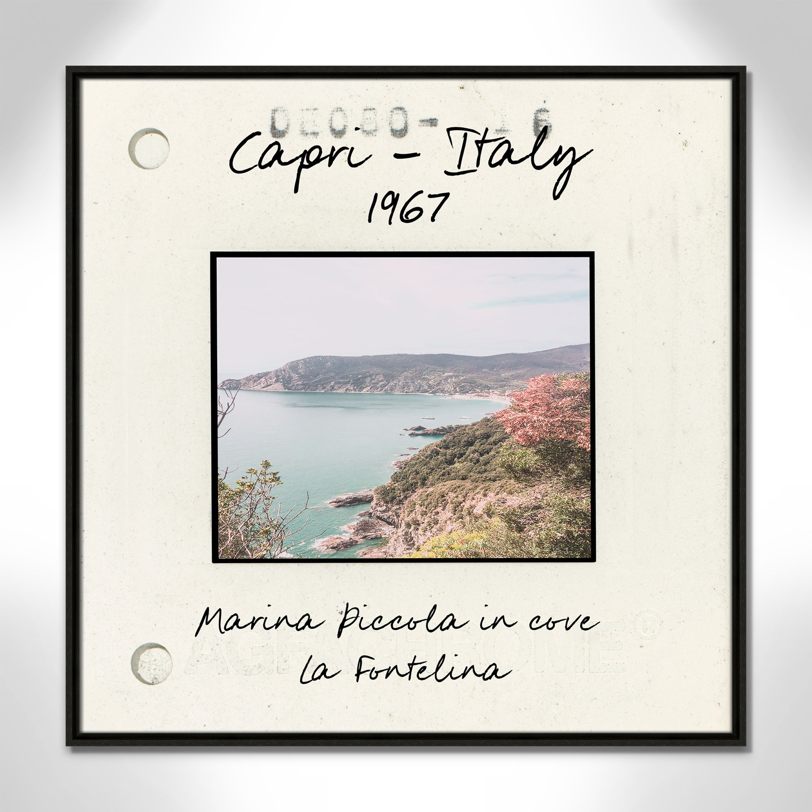 Travel Slide Collection "Capri, Italy - Marina Piccola" Print, Espresso Floater Framed Canvas, 31.5" H x 31.5" W x 2" D