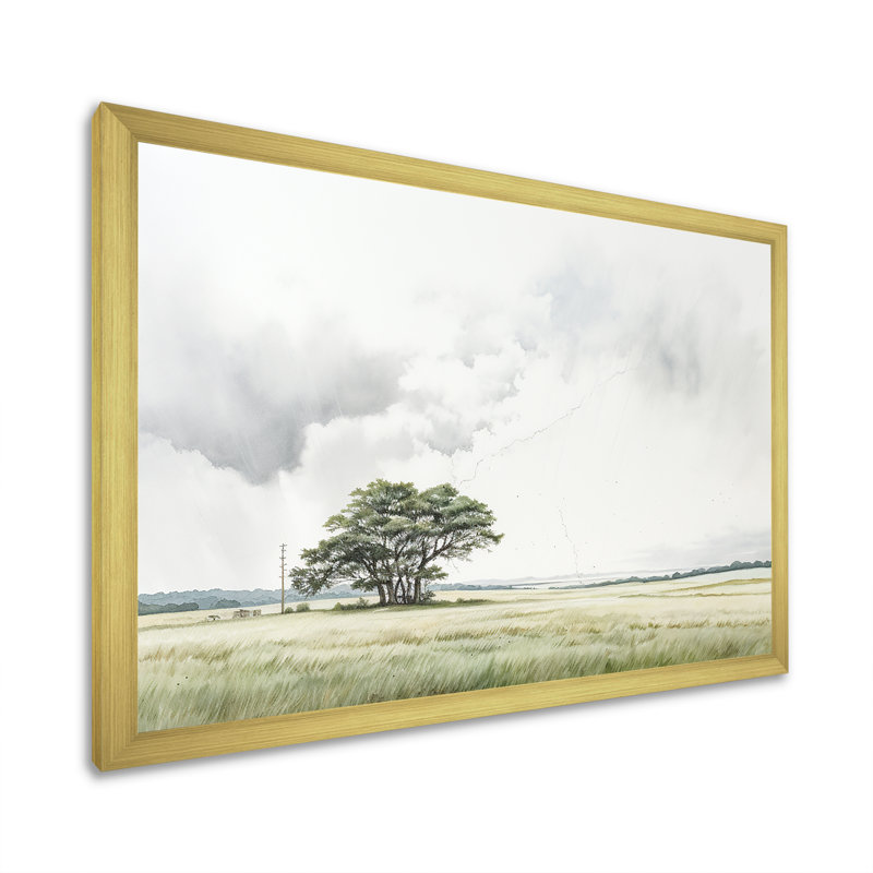 «Gray Lightning Scenery Minimalisme» sur toile, Cadre doré simple, H 30 po x l 40 po x P 1,5 po