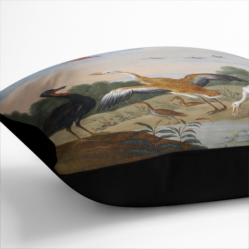 Herons And Ducks Square Throw Cushion, 40cm H x 40cm W x 15cm D, Black