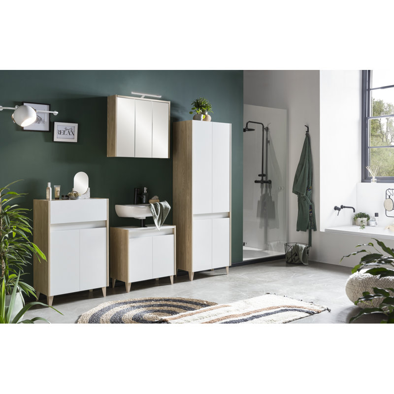 Calvin-Leigh Mirror Cabinet with LED Lighting, 60cm H x 65cm W x 16cm D
