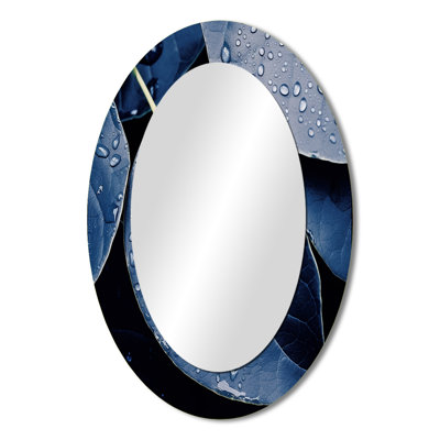 Blue Indigo Leaves Harmony - Blue Tropical Oval Wall Mirror
