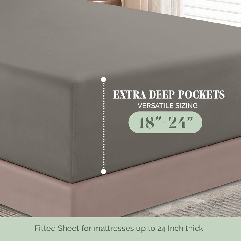 Elegant Comfort Luxury 1500 Premium Hotel Quality Microfiber 4-Piece Sheet Set - Soft, All Around Elastic 18-24 Inches Deep Fitted Sheet - Extra Deep Pocket Sheets