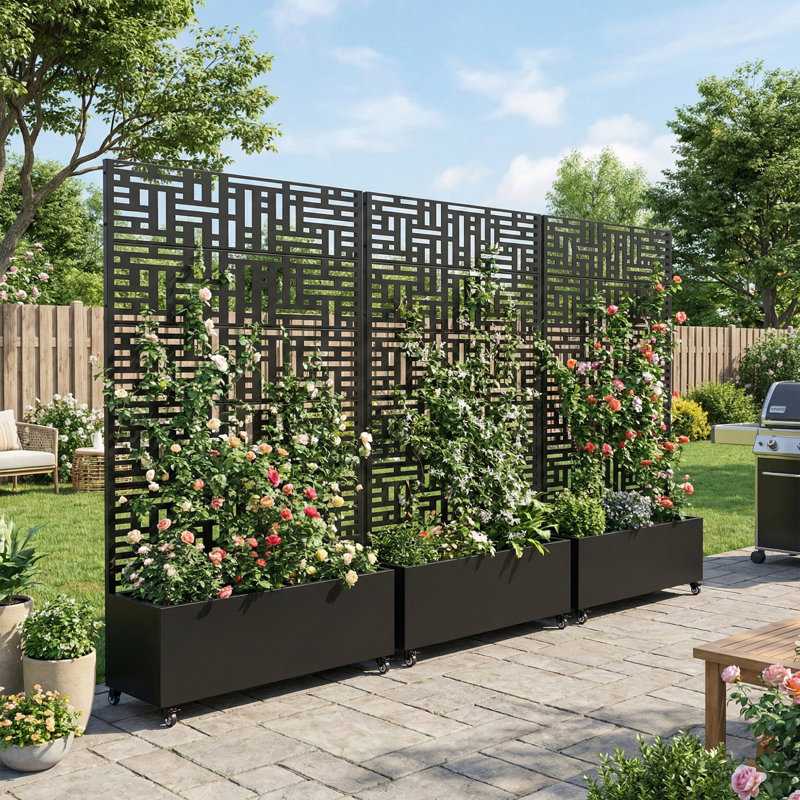 Boîte à fleurs en métal avec treillis Abraham, Noir, H 72 po x l 47 po x P 16 po, 1