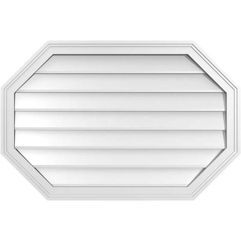Horizontal Elongated Octagon Surface Mount Signature Urethane Non-Functional Gable Vent Primed Tan, 24" H x 36" W x 1.5" D