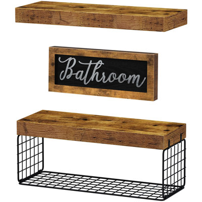 Bathroom Shelves Over Toilet, Small Floating Shelf 2+1 Set 15.7 Inch, Brown