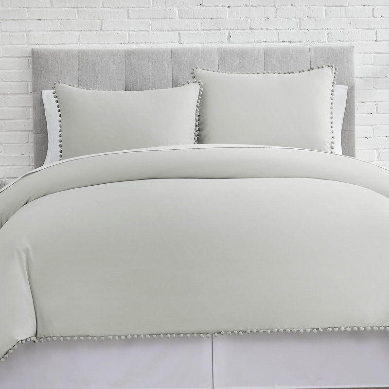 Pom Pom Oversized Microfiber Duvet Cover Set by Southshore Fine Linens, Full/Queen Duvet Cover + 2 Queen Shams, Light Gray