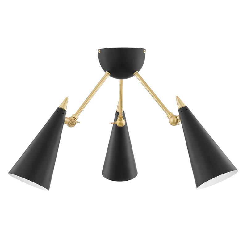 Plafonnier semi-encastré 3 lumières 18 po Rushane, Noir / doré, Noir