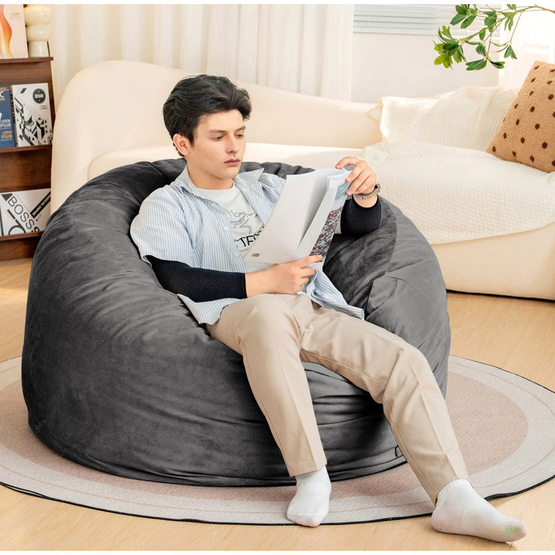 Fauteuil à billes 4 po, Velours litchi gris