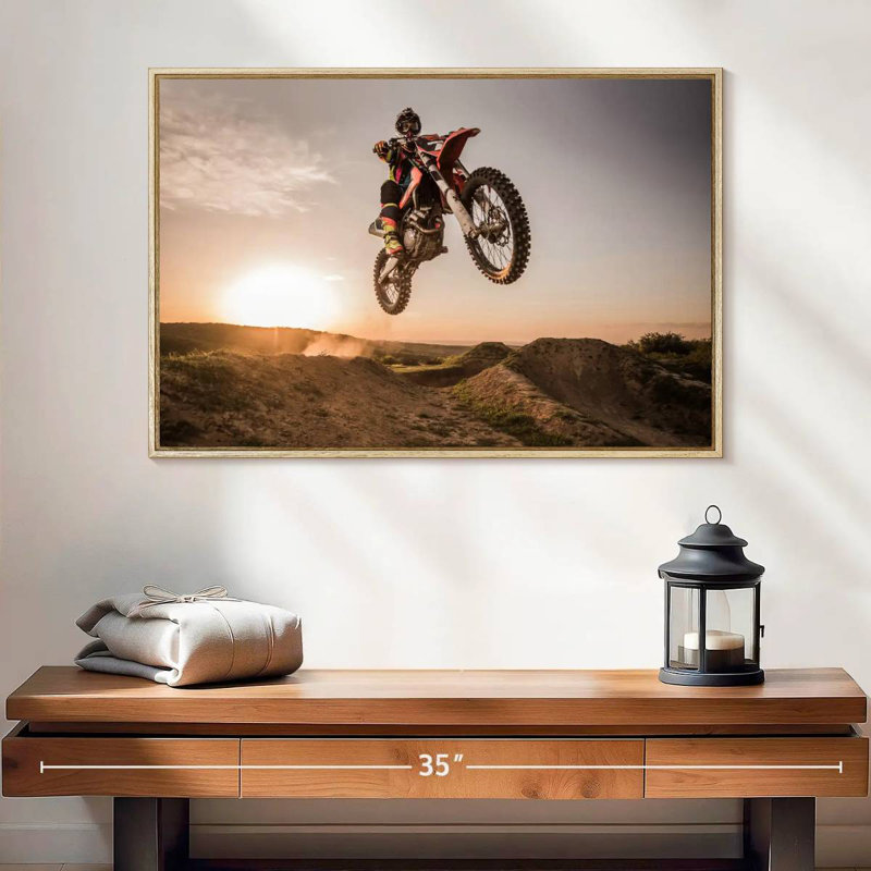 Freestyle Dirt Bike, Floating Frame Natural Wood, 25" X 17"
