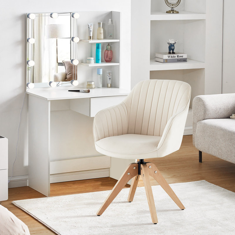 360° Swivel Dining Chairs, 1Er Set Velvet Upholstered Accent Chair,Beige, Velvet, Beige