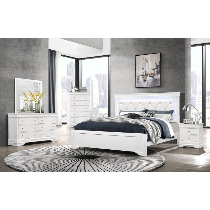 Lit capitonné d'inspiration cristal glamour QUEEN BED with LED, Grand lit
