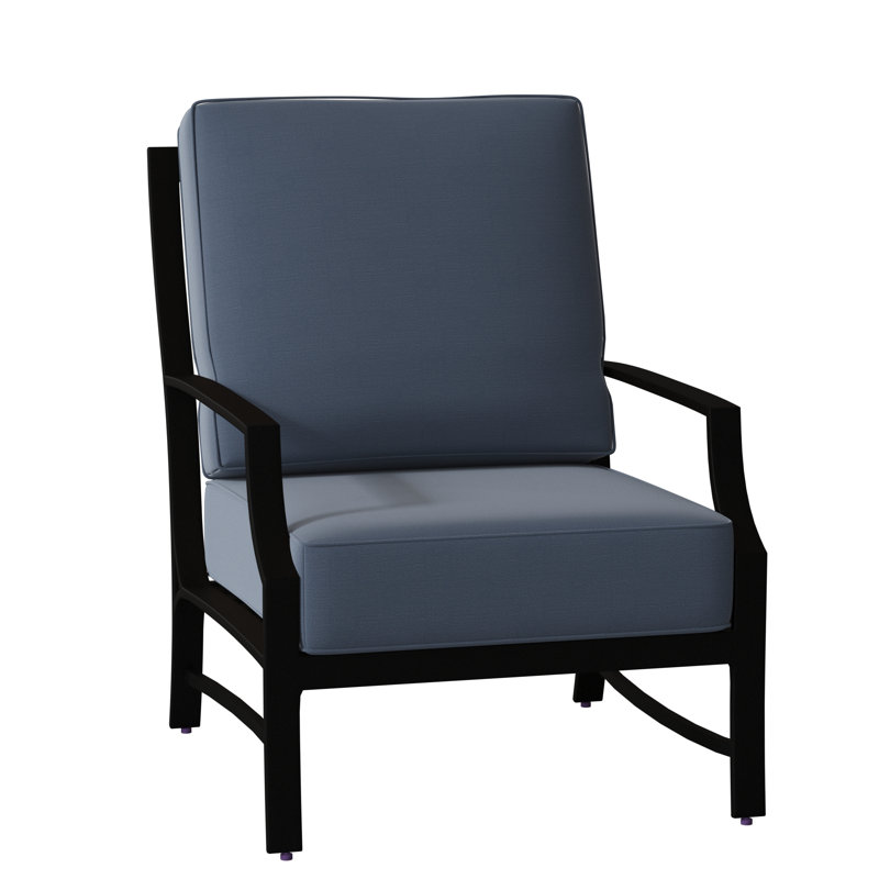 Seal Cove Aluminum Outdoor Lounge Chair, Spectrum Denim Sunbrella® Plainweave, Textured Black