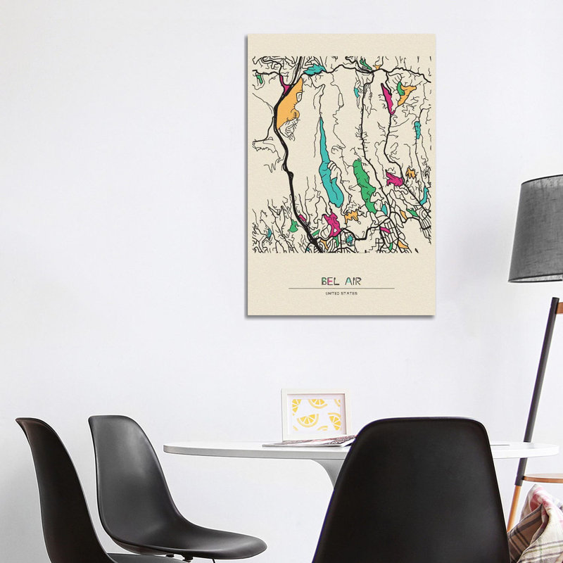 Bel Air, California Map by Ayse Deniz Akerman - Wrapped Canvas Gallery-Wrapped Canvas Giclée