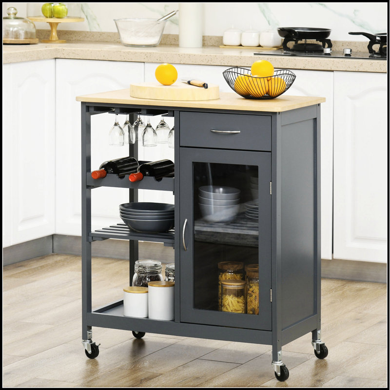 Îlot de cuisine polyvalent avec rangement, porte-bouteilles et porte-verres à pied pour cuisine moderne