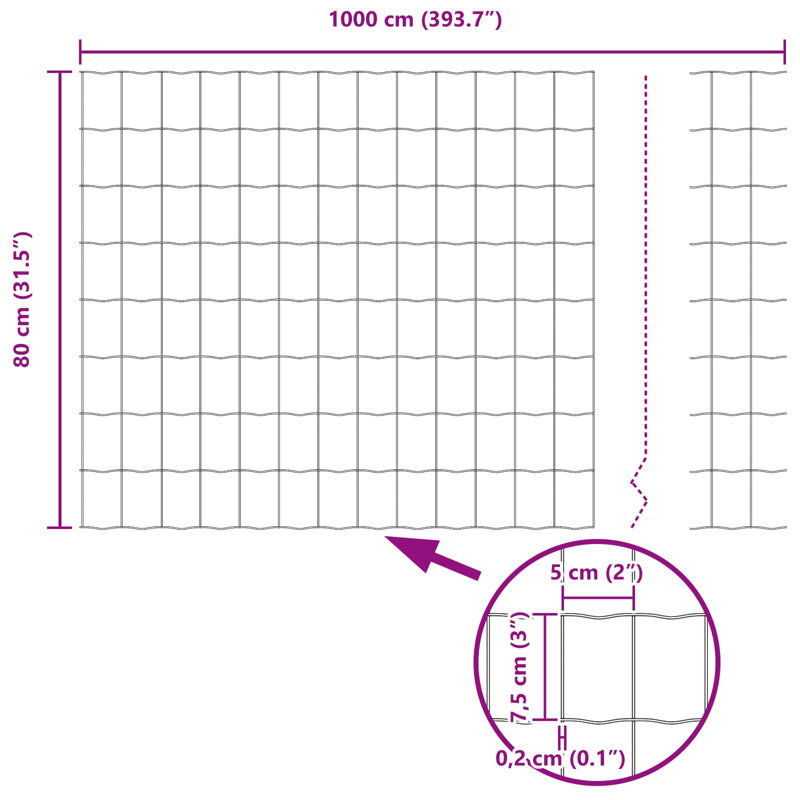 Vidaxl Fence With Posts Steel, Silver, 80cm H x 1000cm W x 2.7cm D