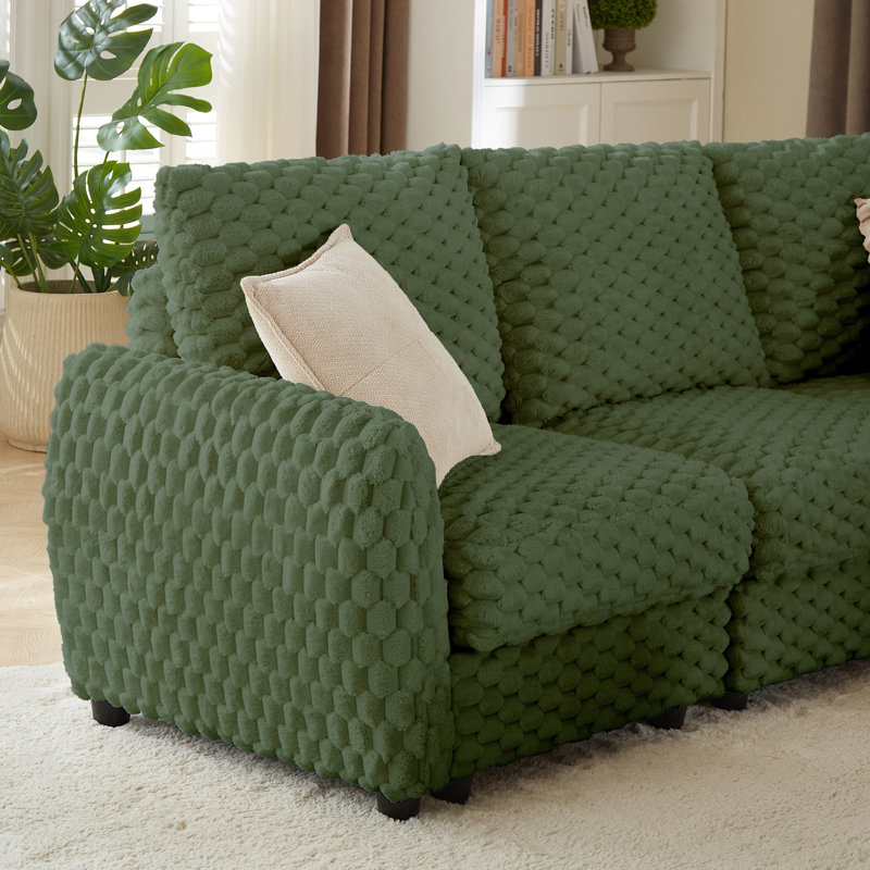 Canapé modulaire en L en velours côtelé avec repose-pieds avec rangement en L, Vert